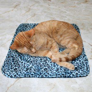 HAND CRAFTED Blue Leopard Fur Padded Cat Dog Mat